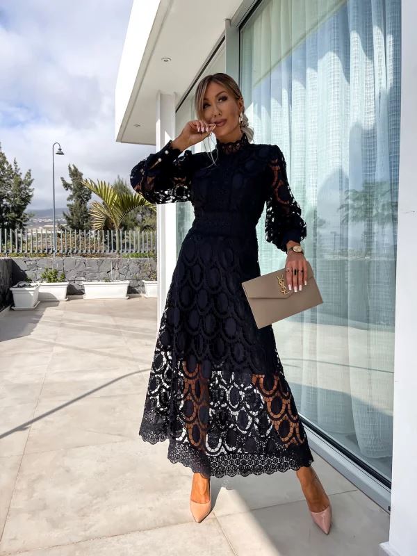 Elegante midi-jurk met kanten details voor dames – ISABELLE