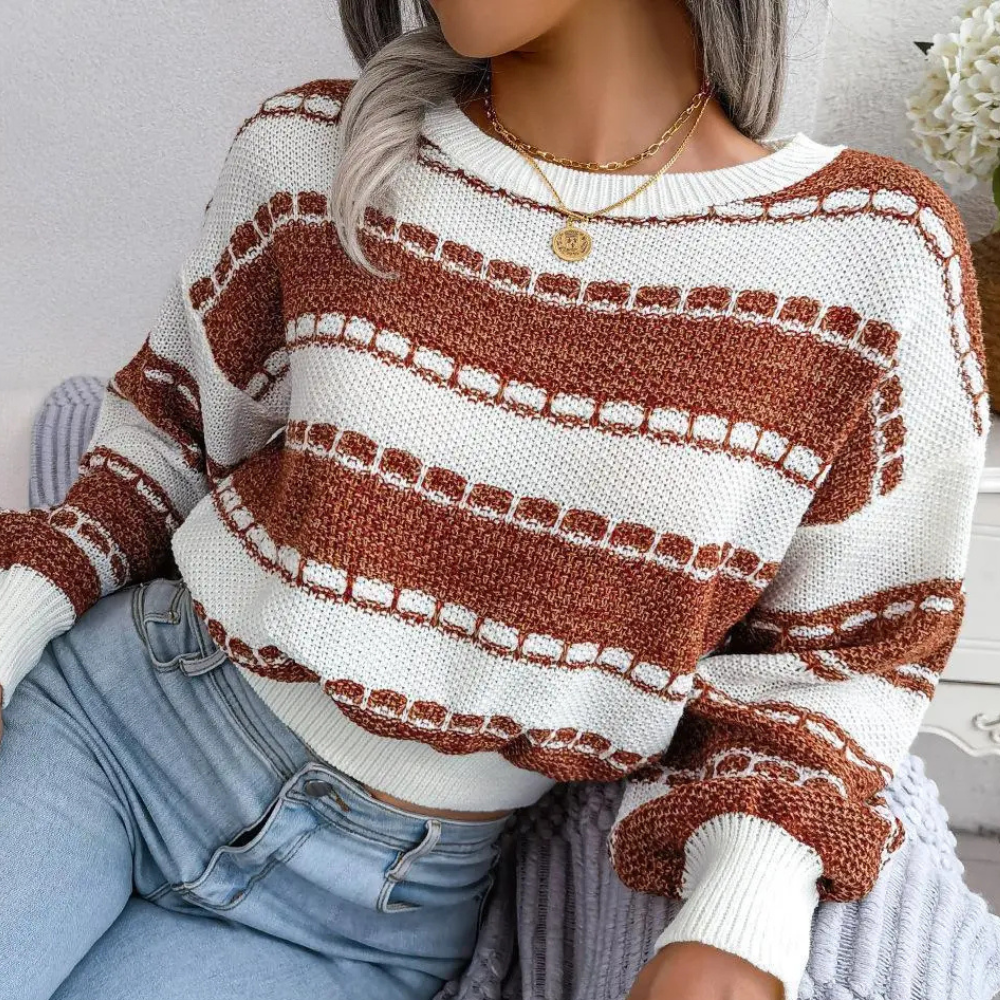 Gestreepte gebreide cropped sweater voor dames – ZÉNIVA - Glamorix