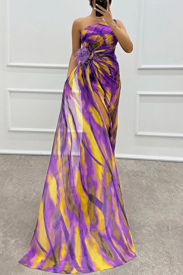 Asymmetrische maxi-jurk met hoge split – VELVETA - Glamorix