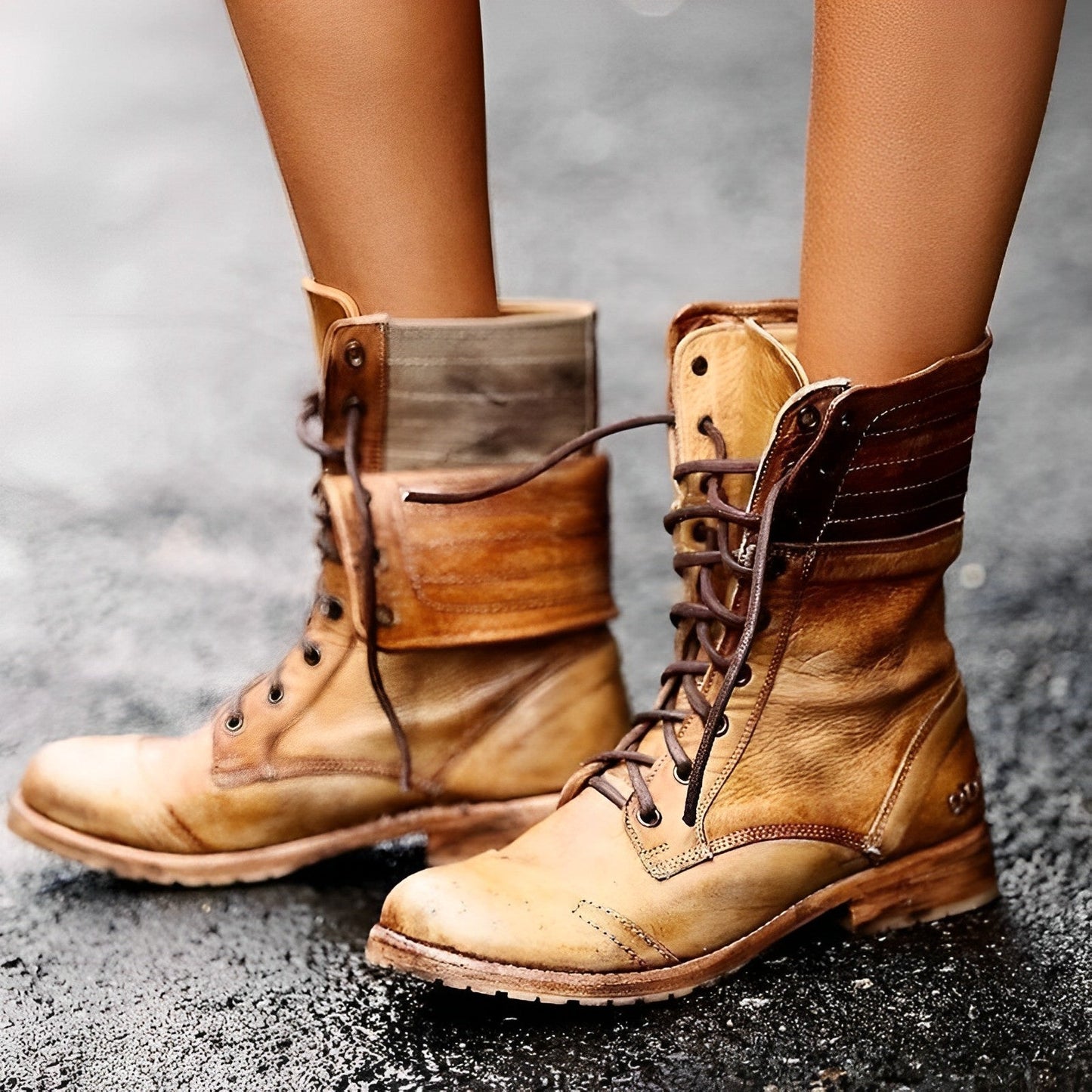 RENATA – Botas de cuero retro vintage con cordones para mujer - Glamorix