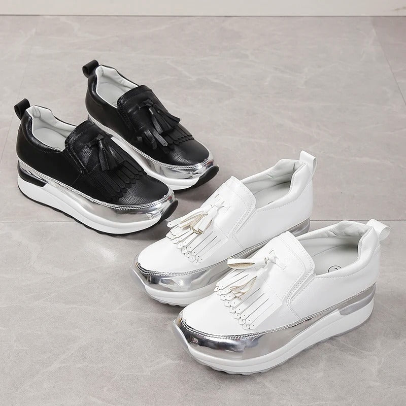 Dames sneakers met plateauzool en speelse franjes – FREYA FRINGE - Glamorix