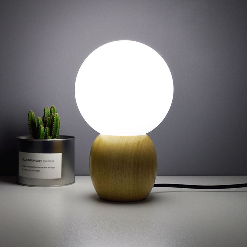 ORBILUX - Nachtkastlamp met houten voetstuk en orb-design