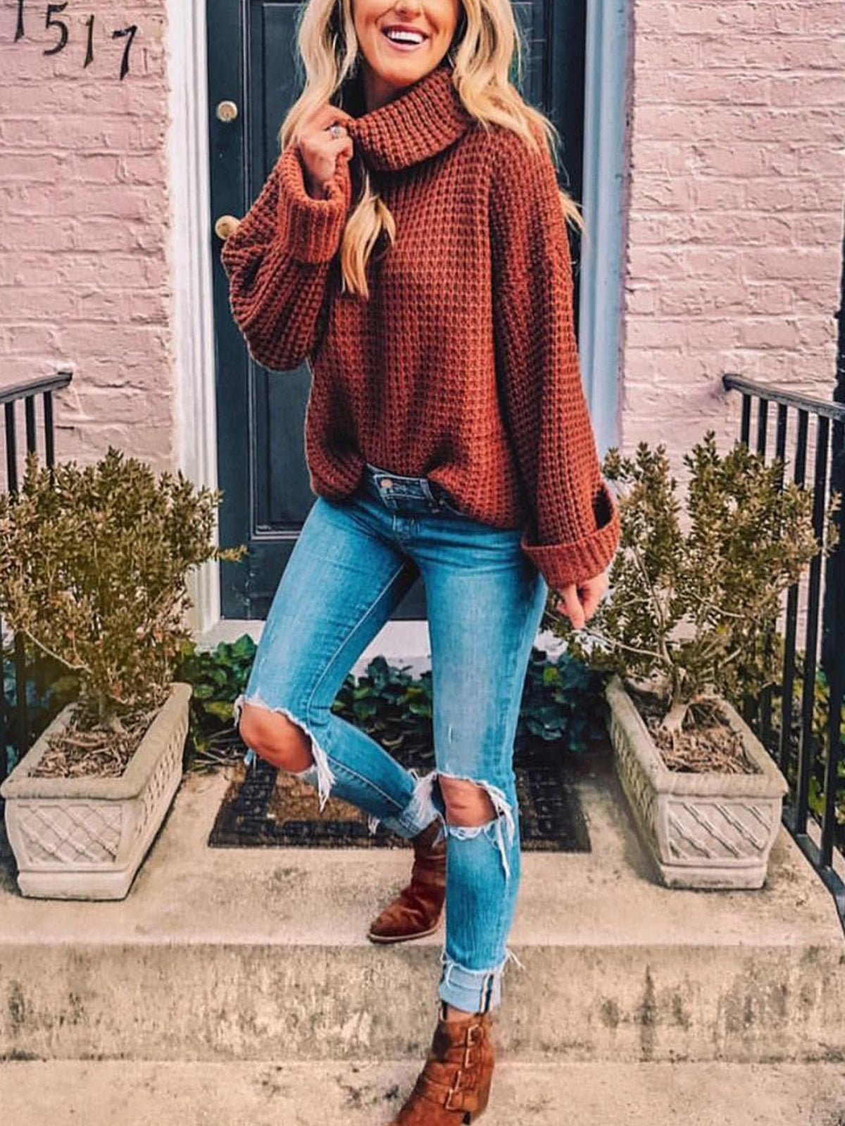 BELLCHIC - Aantrekkelijke Pullover met Hoge Hals en Klokmouwen