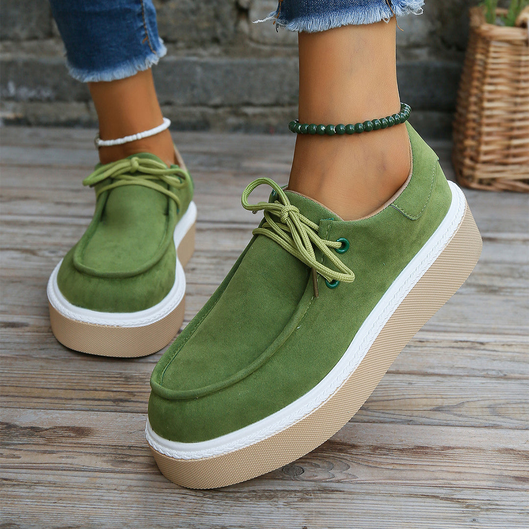 Dames platform veterschoen met suède-look en verhoogde zool – LUNISA ELEVATE - Glamorix