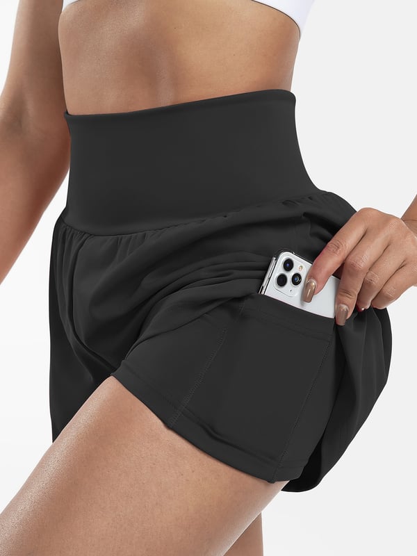 Dames sportshort met hoge taille en binnenbroek – DORINA - Glamorix