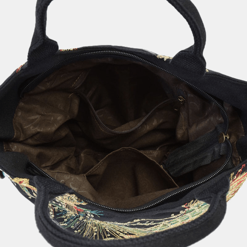 Handgemaakte canvas handtas met pauw borduurwerk – Pavone Arte - Glamorix