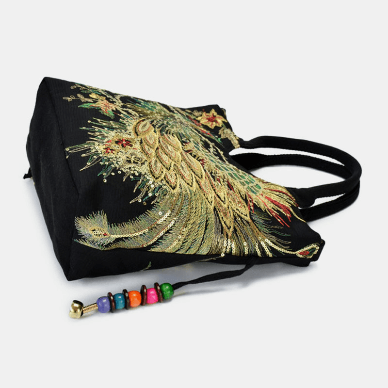 Handgemaakte canvas handtas met pauw borduurwerk – Pavone Arte - Glamorix