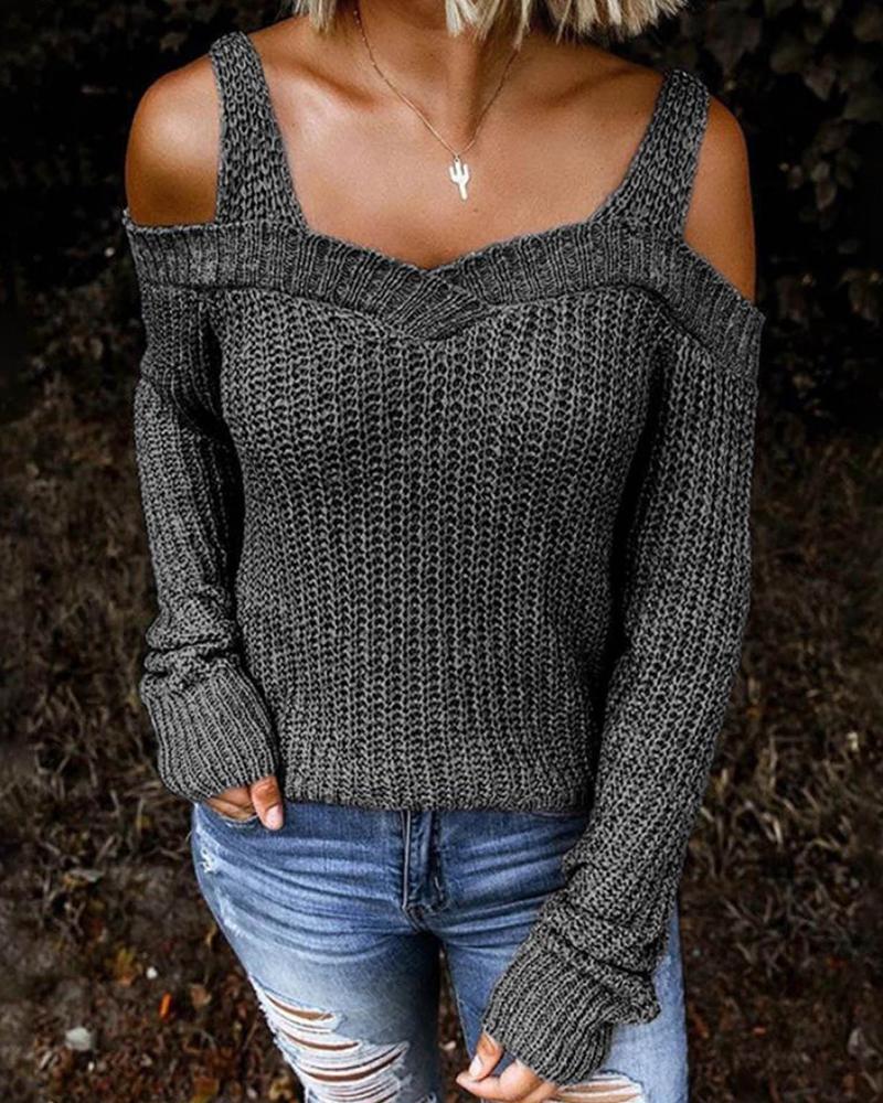 CHILLSTYLE - Chique Pullover met Koude Schouders en Grof Patroon
