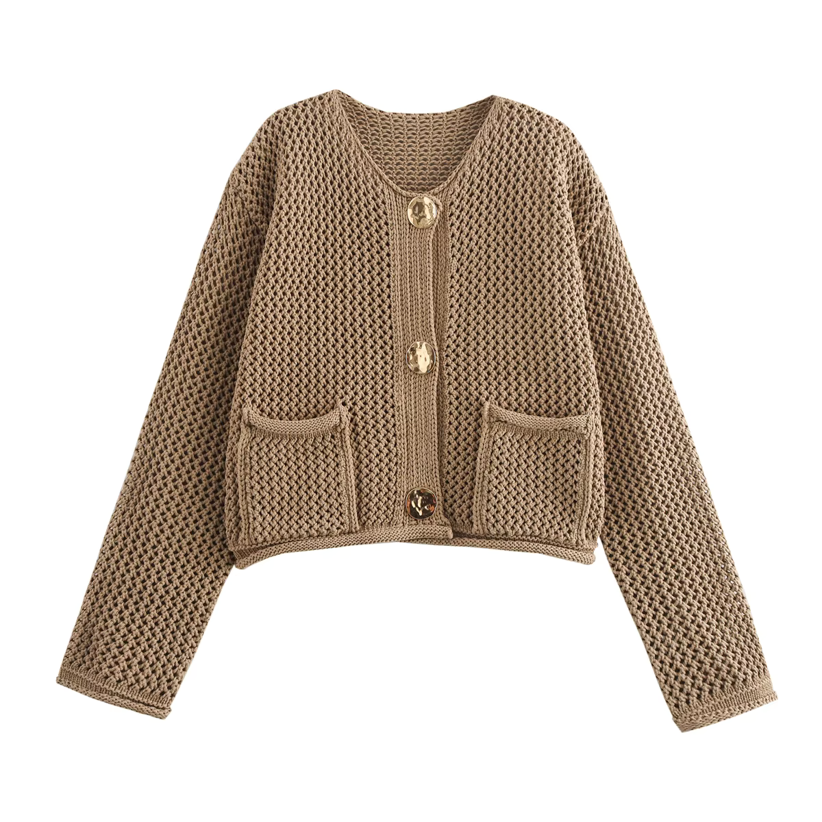 ISLA - Kaki gebreid vest met knopen en tijdloze charme