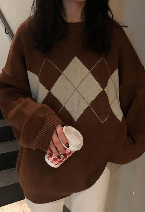 ARGYLE CHIC - Stijlvolle Pullover met Trendy Argyle Patroon