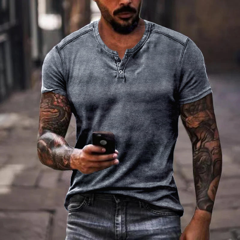 Casual T-shirt met Henley Kraag en Comfortabele Pasvorm voor de Moderne Man – NOLAN CLASSIC - Glamorix