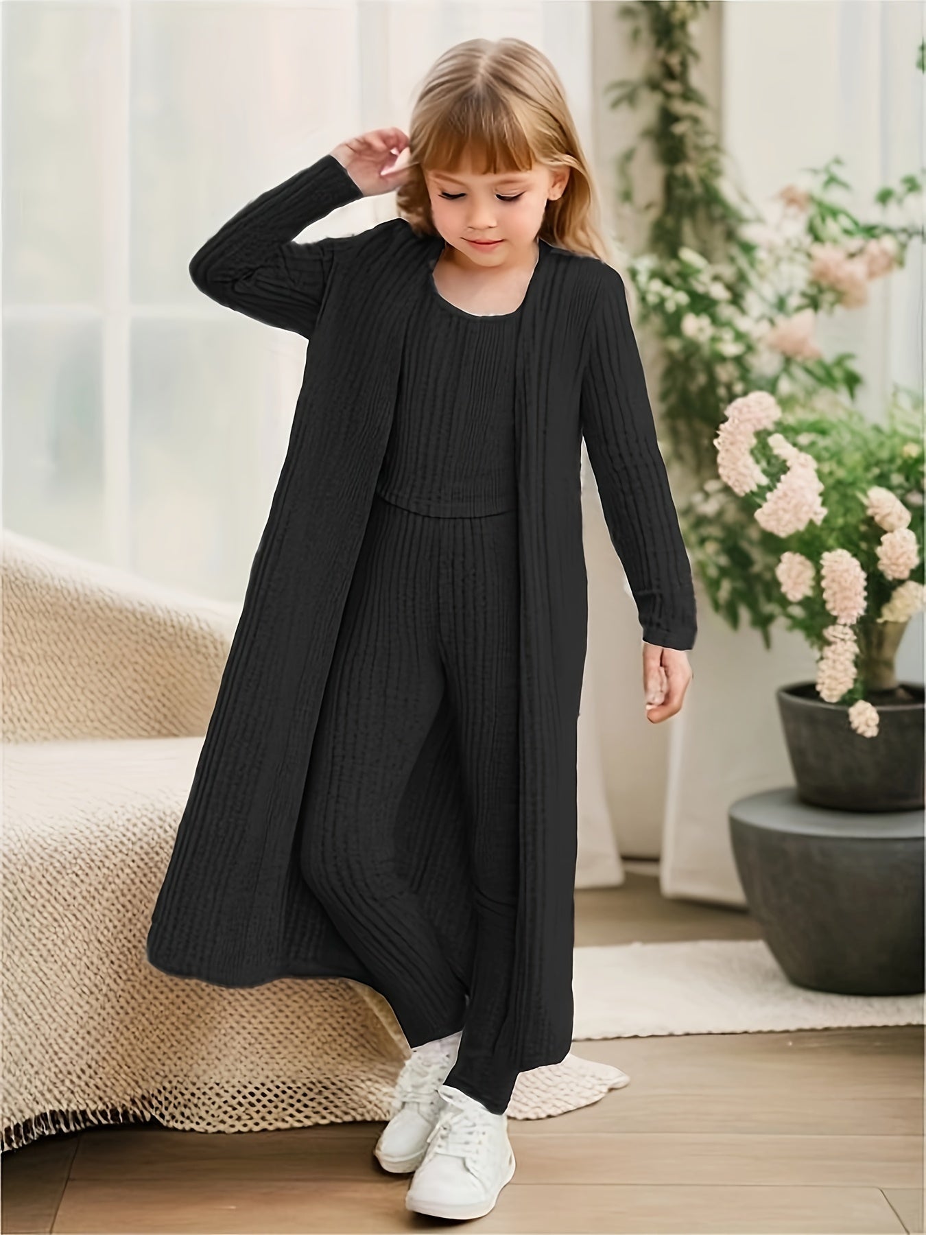EVA - 3-delige stretchy gebreide set met vest, top en legging voor meisjes