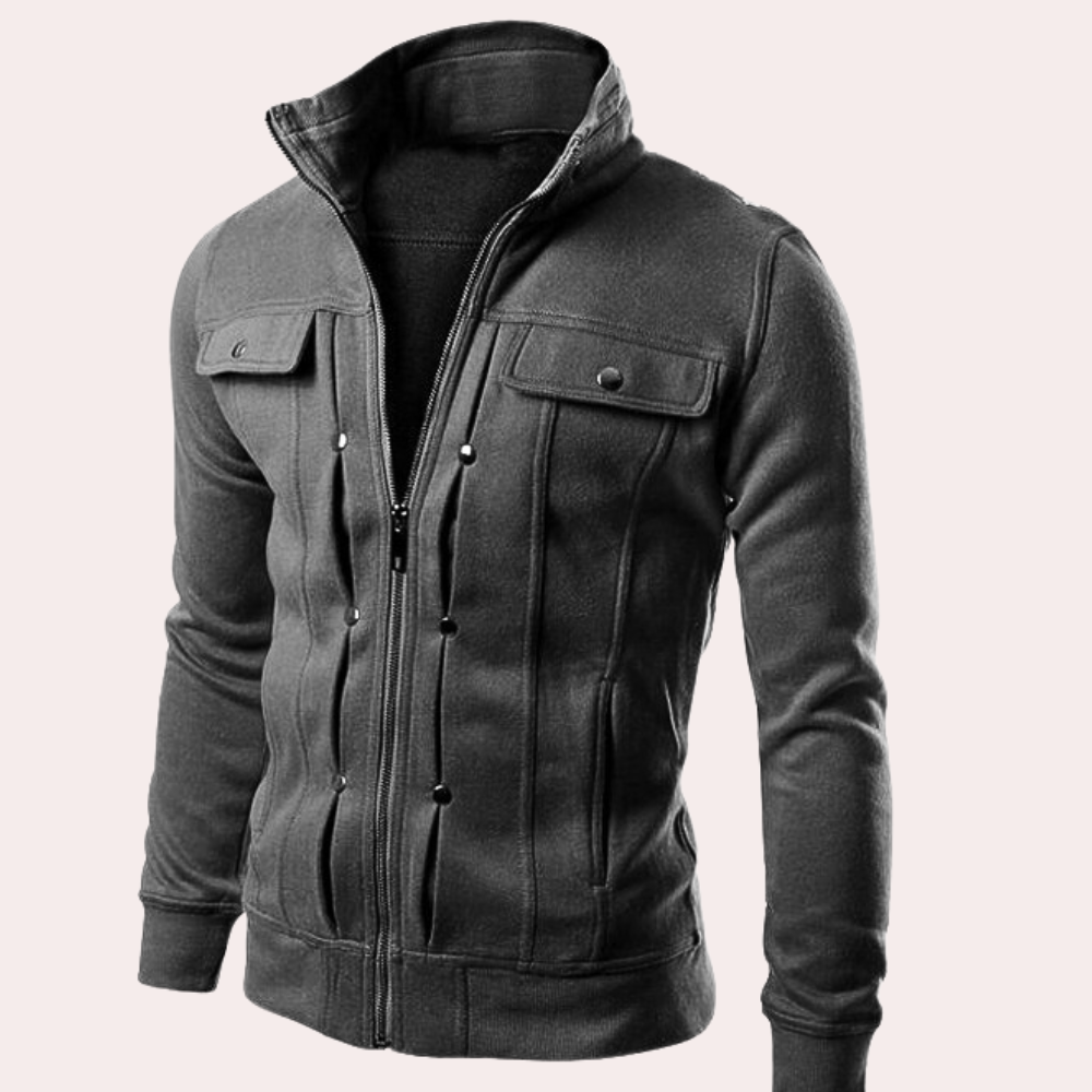 Moderne herenjas met hoge kraag en ritssluiting – VARELLO EdgeZip - Glamorix