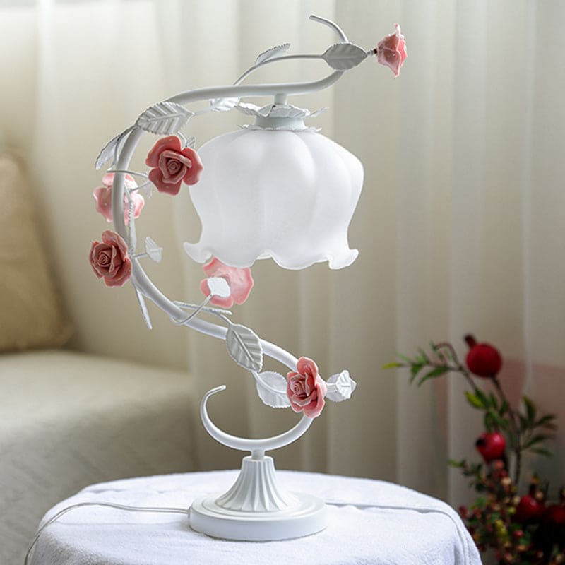 ROSALIE - Tafellamp in pastorale stijl met keramische roos