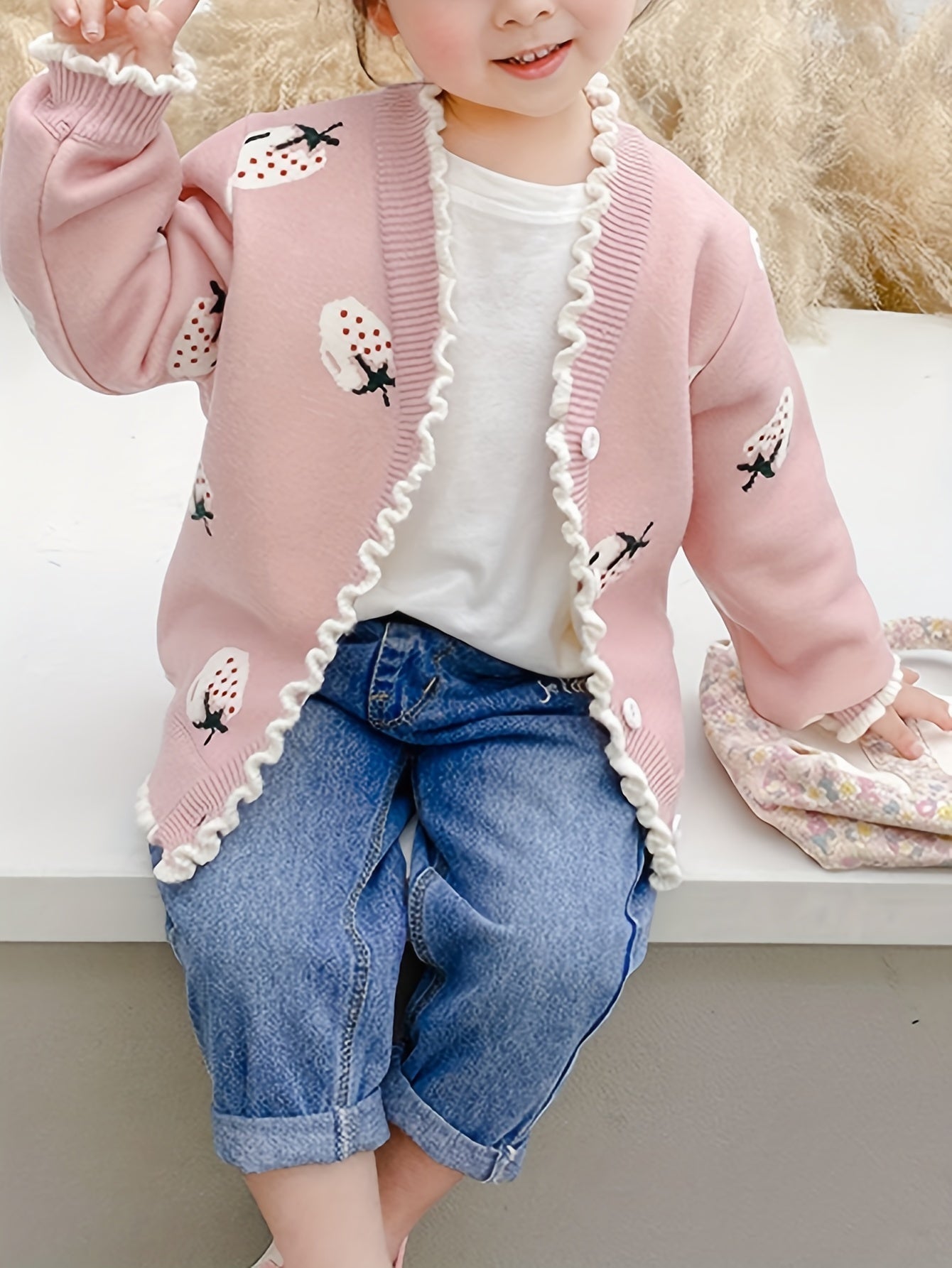 LILA - Schattig vest met aardbeiendessin voor meisjes