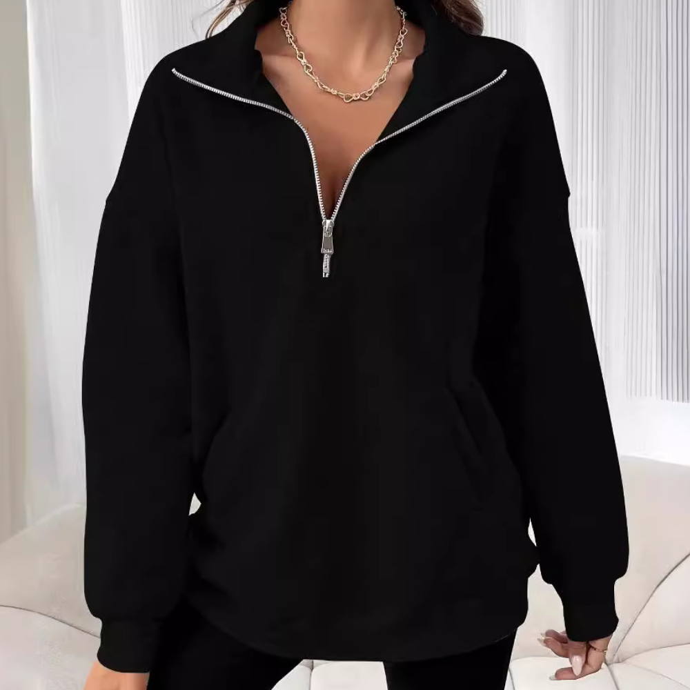 Zachte fleece damestrui met halve rits en warme binnenkant – LYVORA - Glamorix