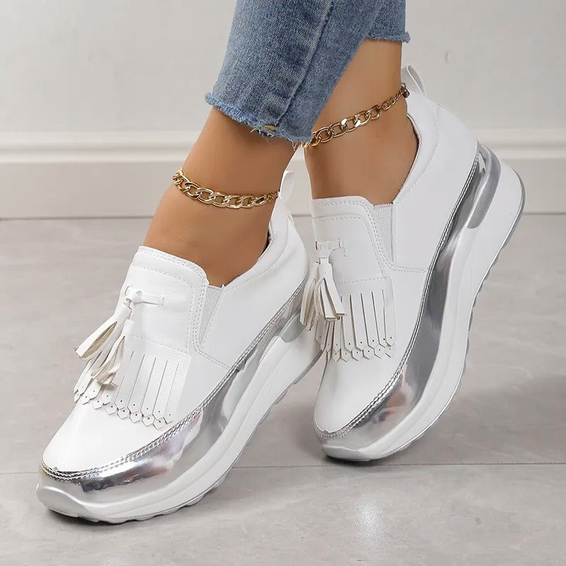 Dames sneakers met plateauzool en speelse franjes – FREYA FRINGE - Glamorix