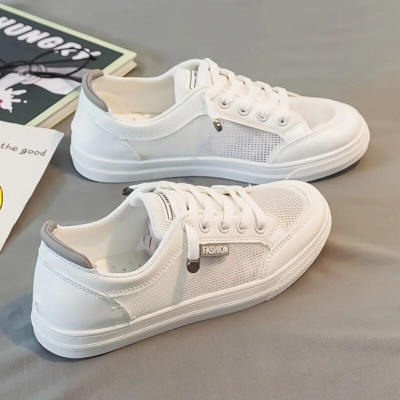 Dames lage sneakers met meshpanelen en vetersluiting – KAIA BREEZE - Glamorix
