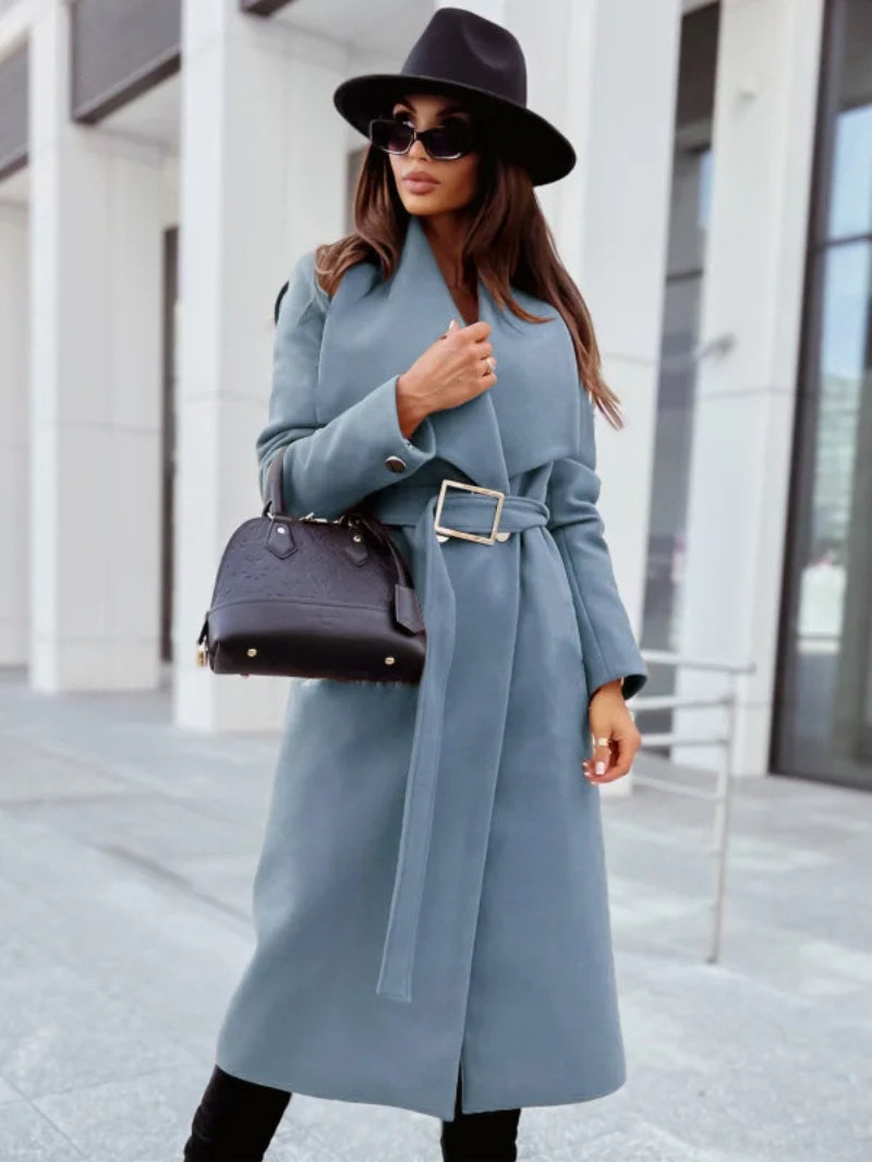 AMARA - Wol trenchcoat voor dames met ceintuur en sjaalkraag