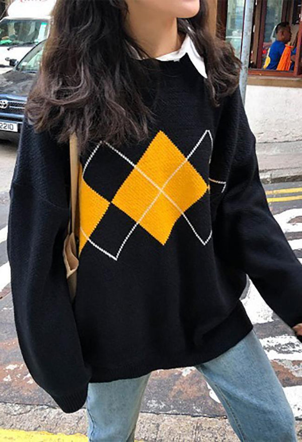ARGYLE CHIC - Stijlvolle Pullover met Trendy Argyle Patroon