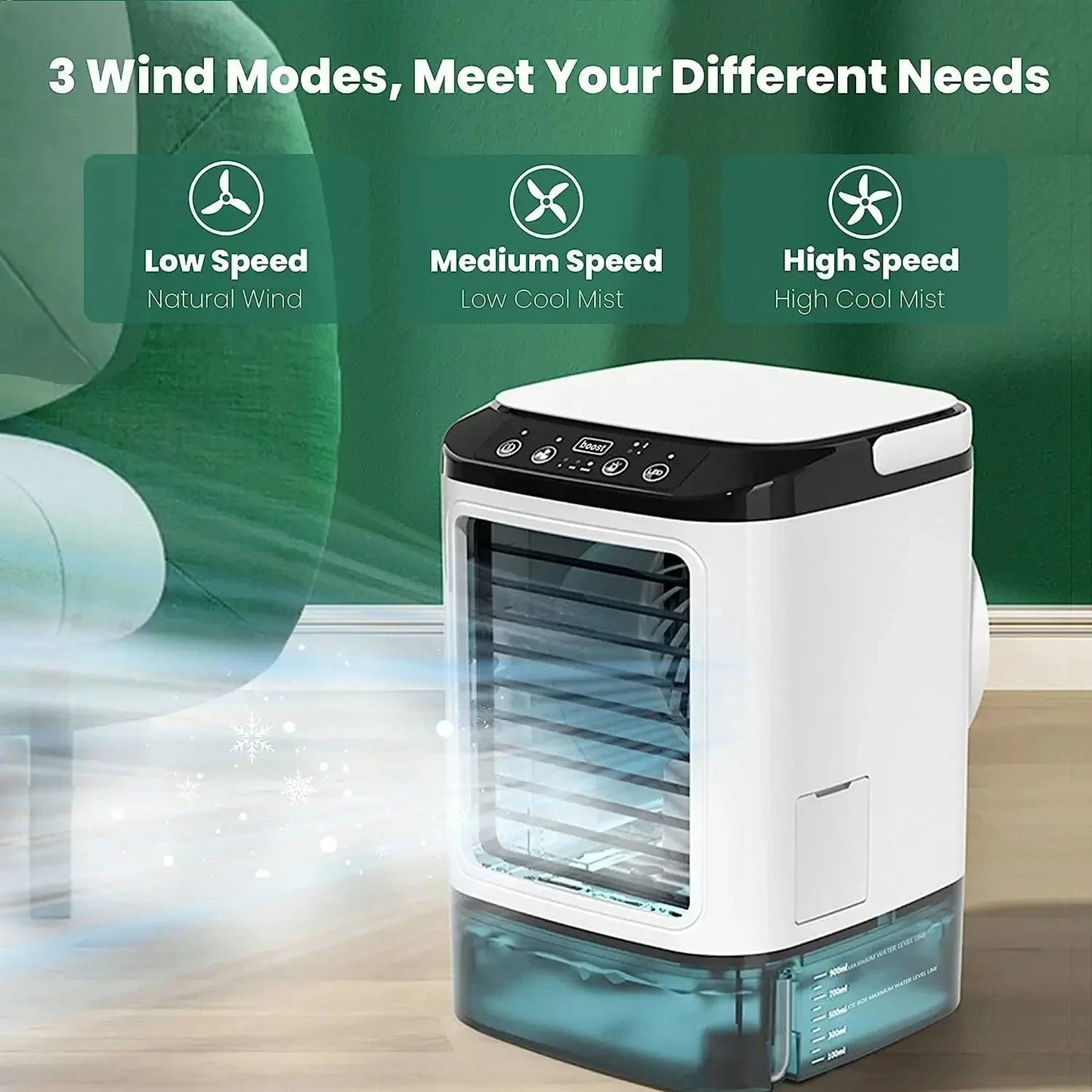 Draagbare mini-airco met ultrasone koeling en 3 standen – POLARIS COOL - Glamorix