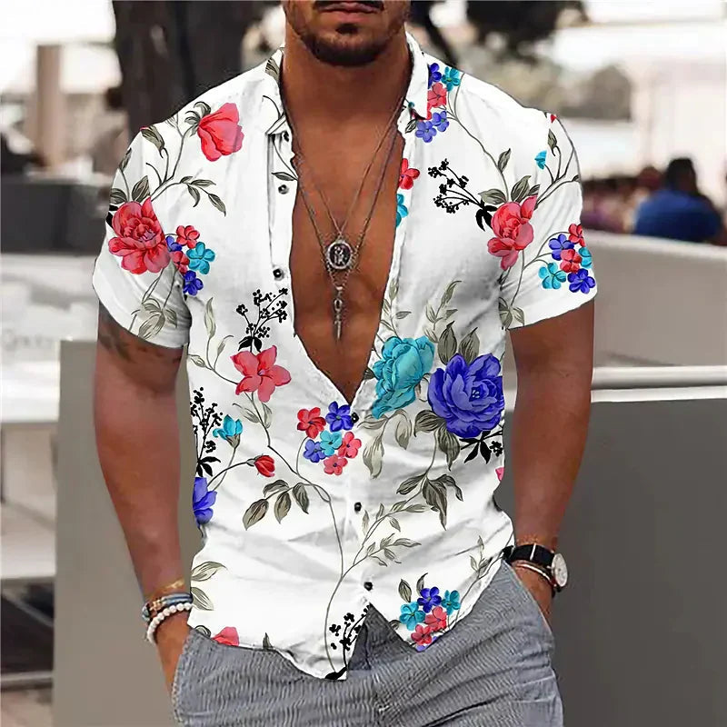 Herenoverhemd met diepe V-hals en gestructureerde print – DARIO VIBE - Glamorix
