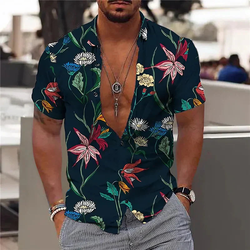 Herenoverhemd met diepe V-hals en gestructureerde print – DARIO VIBE - Glamorix