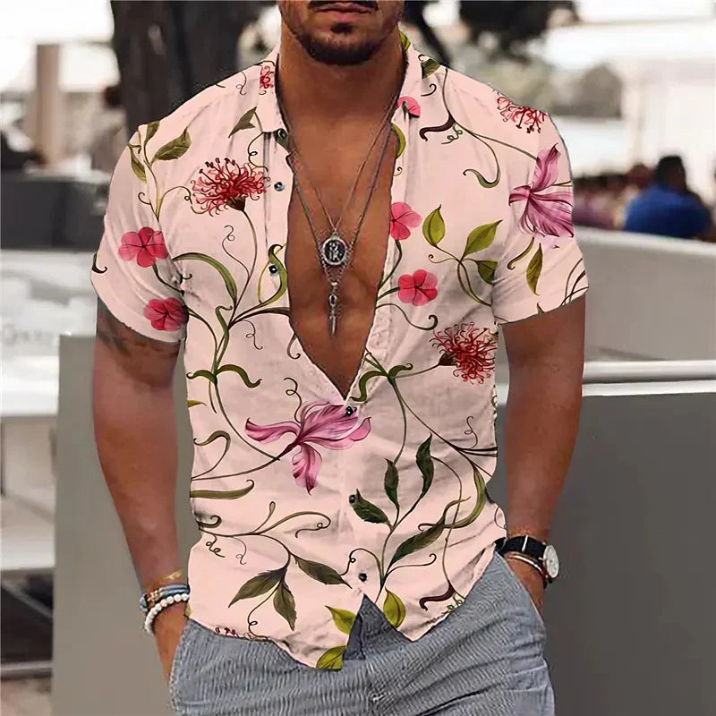 Herenoverhemd met diepe V-hals en gestructureerde print – DARIO VIBE - Glamorix
