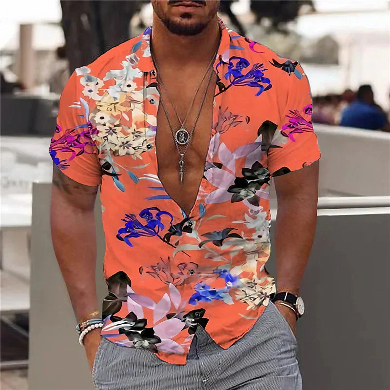 Herenoverhemd met diepe V-hals en gestructureerde print – DARIO VIBE - Glamorix