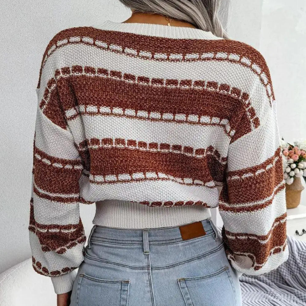 Gestreepte gebreide cropped sweater voor dames – ZÉNIVA - Glamorix
