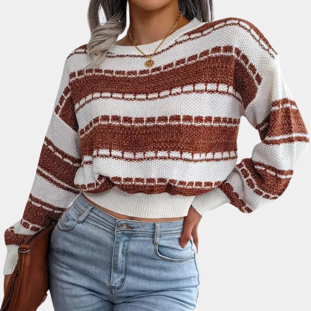 Gestreepte gebreide cropped sweater voor dames – ZÉNIVA - Glamorix