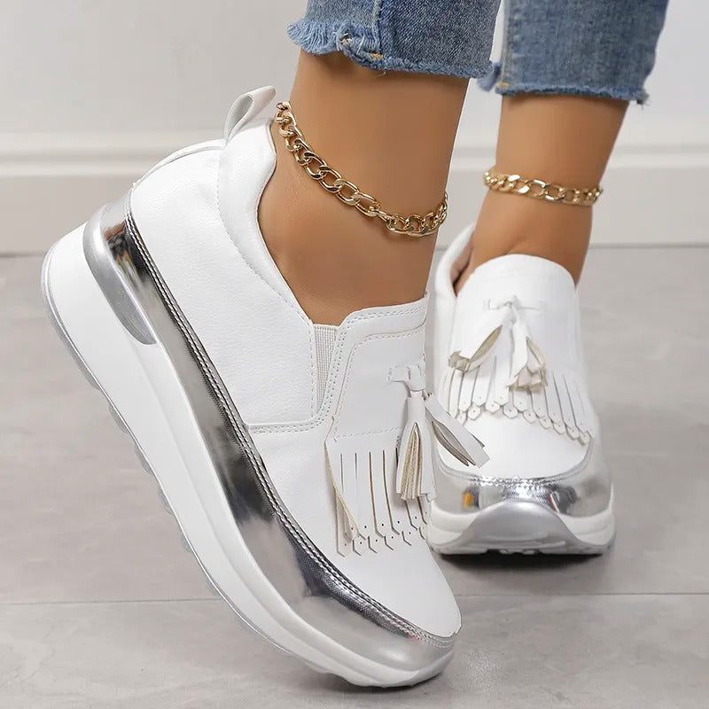 Dames sneakers met plateauzool en speelse franjes – FREYA FRINGE - Glamorix