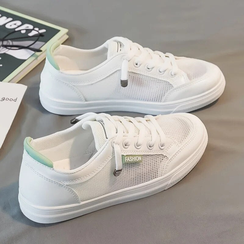 Dames lage sneakers met meshpanelen en vetersluiting – KAIA BREEZE - Glamorix