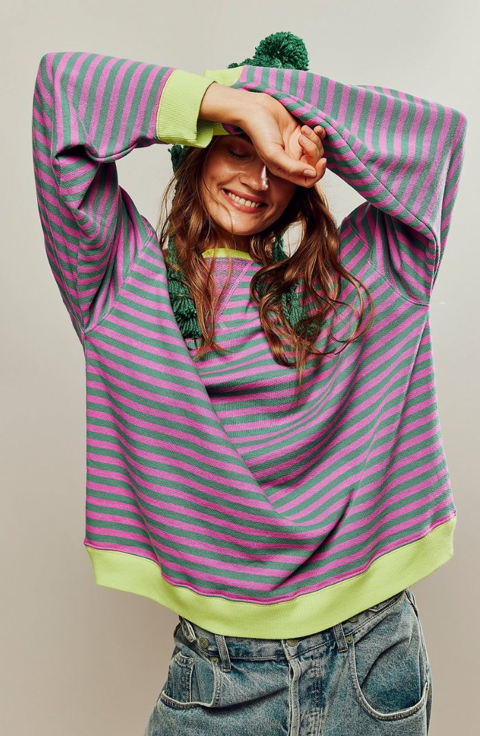 EMMA - Oversized gestreepte trui met geribde boorden voor dames