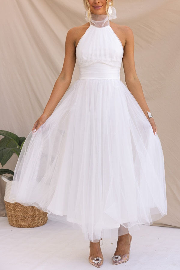 Elegante halter midi-jurk met volumineuze rok – AURÉLIA - Glamorix