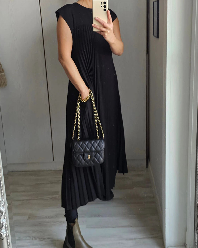 Elegante geplooide dames midi-jurk met kapmouw – MIRENA GRACE - Glamorix