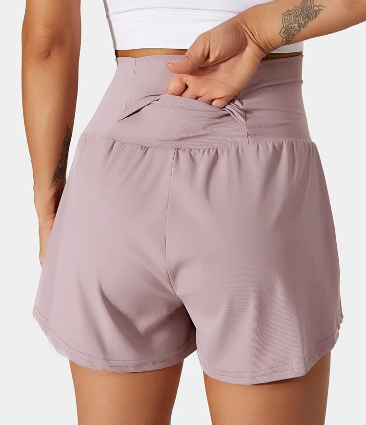 Dames sportshort met hoge taille en binnenbroek – DORINA - Glamorix