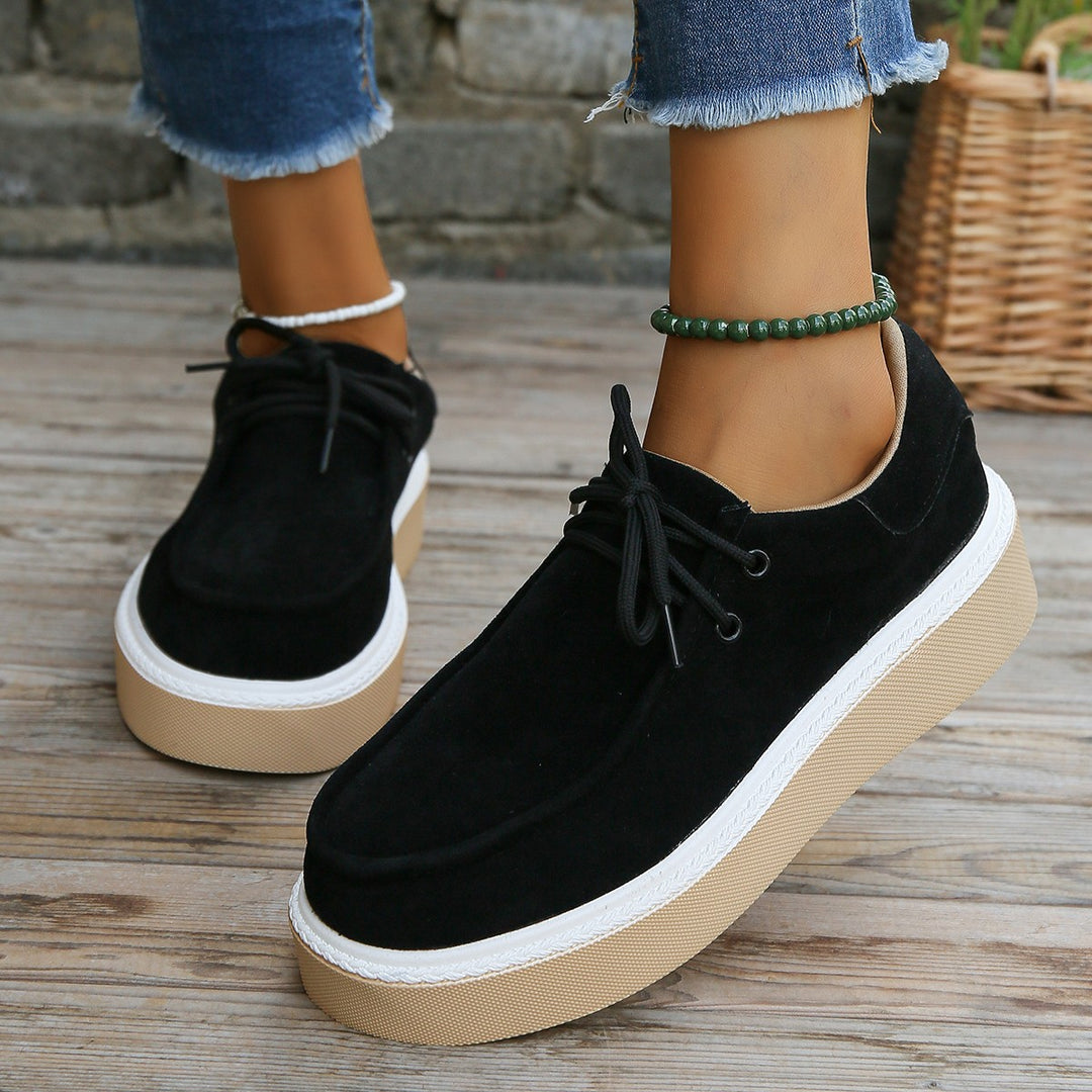Dames platform veterschoen met suède-look en verhoogde zool – LUNISA ELEVATE - Glamorix