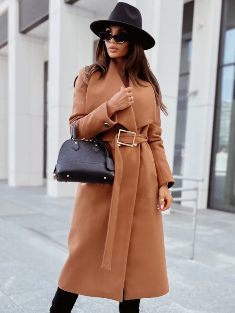 AMARA - Wol trenchcoat voor dames met ceintuur en sjaalkraag