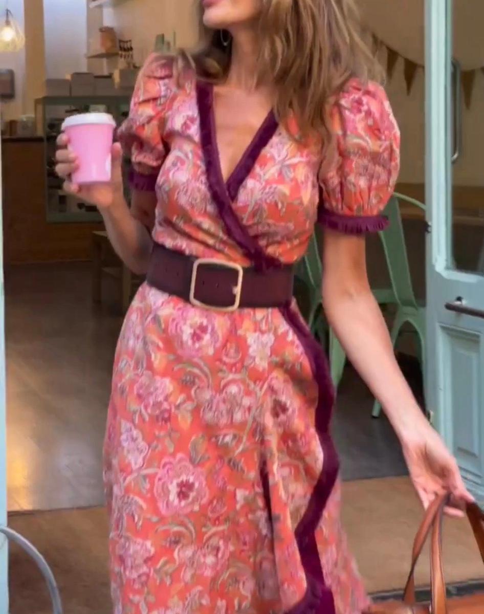 Vrouwen - Wikkeljurk met Pofmouwen - Elegante Snit - Mode voor Herfst - Endellion Wikkeljurk - Glamorix