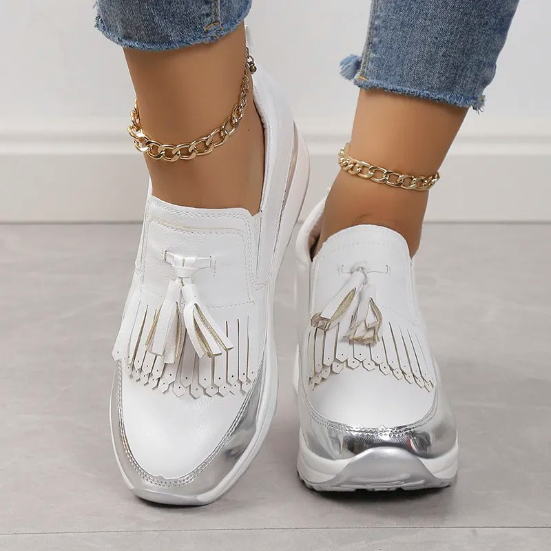 Dames sneakers met plateauzool en speelse franjes – FREYA FRINGE - Glamorix