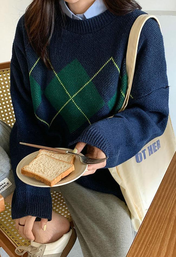 ARGYLE CHIC - Stijlvolle Pullover met Trendy Argyle Patroon