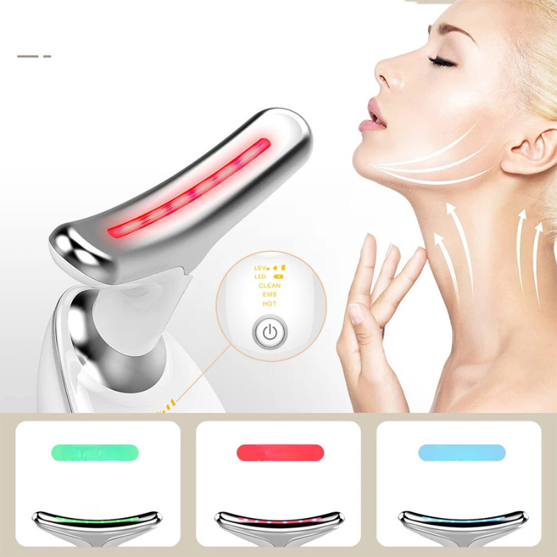 EMS hals- en gezichtsmassager met LED huidverstrakking – LIFTURA AGEDEFY - Glamorix