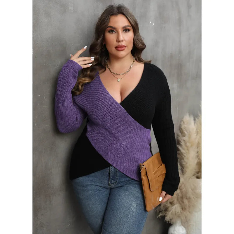 COLORVIBE - Kleurblok Pullover met Diepe V-Hals