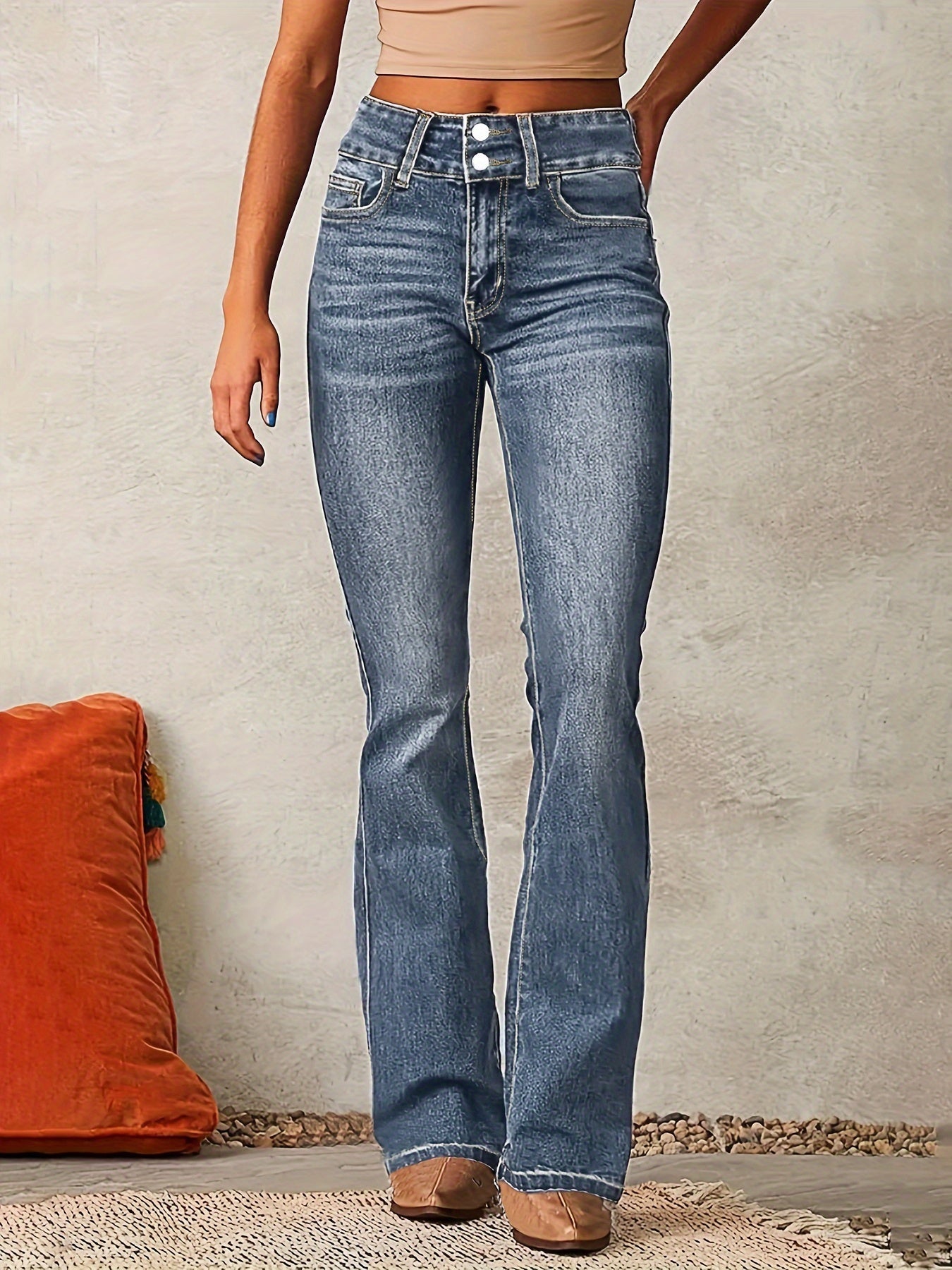 High waist flared damesjeans met dubbele knoopsluiting – RIVIA FLARE - Glamorix
