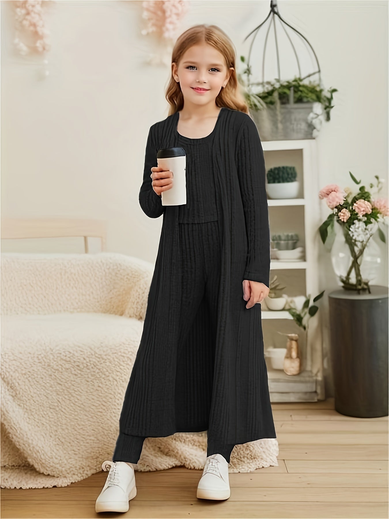 EVA - 3-delige stretchy gebreide set met vest, top en legging voor meisjes