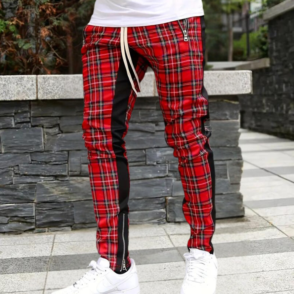 Slim fit heren joggerbroek met ruitpatroon – STYRX GridMotion - Glamorix