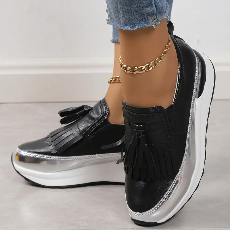 Dames sneakers met plateauzool en speelse franjes – FREYA FRINGE - Glamorix
