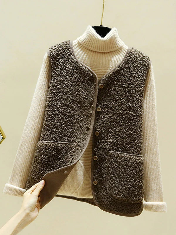 ELISE - Zacht Sherpa-vest zonder mouwen met knoopsluiting voor dames