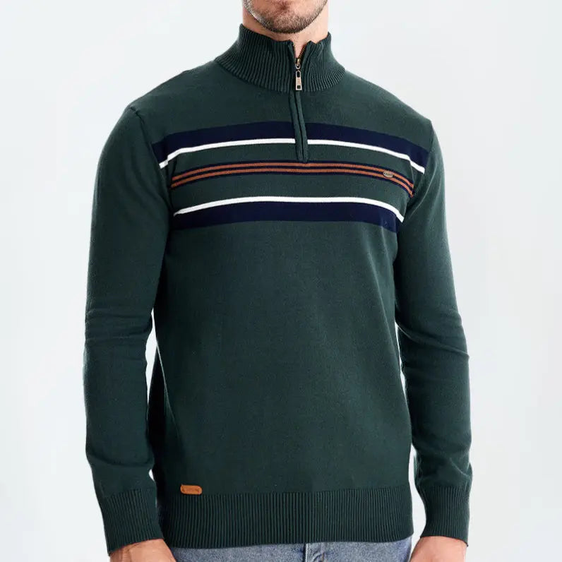 EDGAR – Gestreepte heren trui met halve rits en moderne look